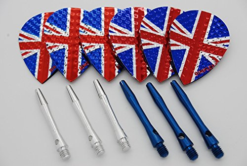 Dimplex Union Jack pear shape dart flights & aluminium stems set (2 flights / 2 stems, Medium - 46mm)