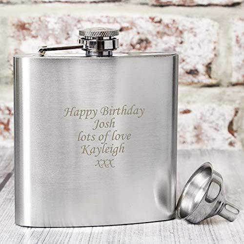 Personalised Stainless Steel 6oz Hipflask with presentation box. Great for Weddings, Birthday, for Him