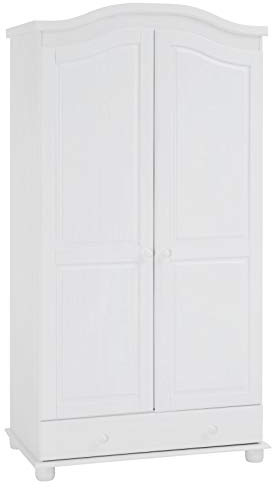 IDIMEX Armoire Bergen Dressing pour vêtements avec 2 Portes battantes penderie 1 Tringle et Rangement 1 étagère intérieure et 1 Grand tiroir, en pin Massif lasuré Blanc
