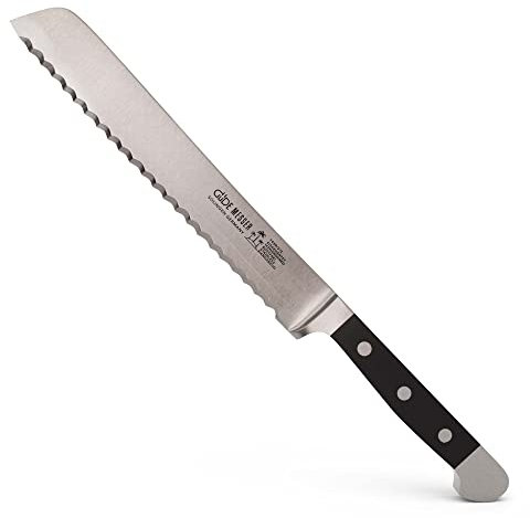 Güde Brotmesser, geschmiedet, Serie Alpha, Doppelkropf, Griff POM schwarz, Linkshänderausführung Küchen Küchenmesser - Geschmiedet - Solingen, Messer - groß - scharf - hochwertig, 21 L