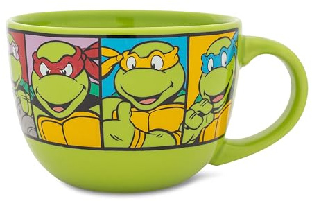 Silver Buffalo NT8424 Teenage Mutant Ninja Turtles Characters Grid Ceramic Soup Mug, 24 oz, Green