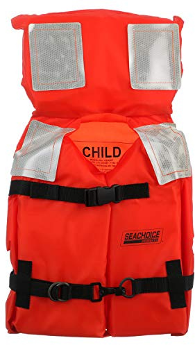 Seachoice Type I Commercial Offshore Jacket, Fluorescent Orange, Reflective Panels, Youth, Up to 90 Lbs.