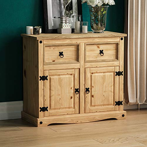 Vida Designs Sideboard, 2 Door 2 Drawer, Solid Waxed Pine Wood Natural, Traditional, Rustic, 76 x 86 x 40