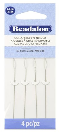 Beadalon Collapsible Eye Beading Needles, Medium 0.36 mm / .014 inches Diameter, 2.5 inches Length, 4 pc
