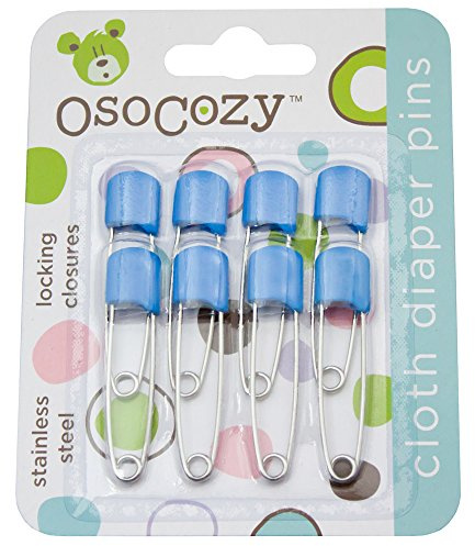 OsoCozy Diaper Pins - (Blue) - Sturdy, Stainless Steel Diaper Pins with Safe Locking Closures - Use for Special Events, Crafts or Colorful Laundry Pins