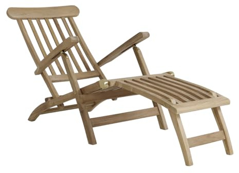 CHARLES BENTLEY Teak Steamer Chair, Outdoor Wooden Sun Lounger, Foldable Reclining Chair with Footrest, Adjustable Positions, Perfect for Garden Relaxation (150x95cm)