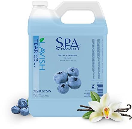 SPA by TropiClean Dog Tear Stain Remover Grooming Supplies - Cleansing - Soothes, Exfoliates, Hydrates - For Dogs and Cats - Oatmeal and Blueberry, 3.78L
