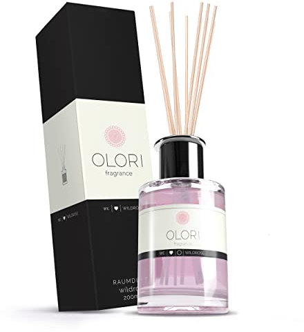 Raumduft Wildrose - Diffuser mit Stäbchen - Duftöl mit ätherischen Ölen weich, sinnlich, süß - 100% Natürlich & Rein - Raumerfrischer mit Rosenduft & Duftstäbchen - Duftstäbe für die Wohnung (200ml)