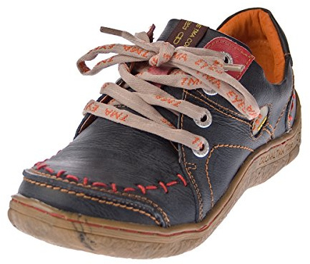 TMA Eyes 1646 Chaussures basses en cuir pour femme, Sneakers aspect usé et confortables Noir vert bleu rouge blanc à lacets,baskets - noir - noir/gris,