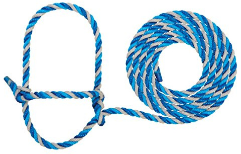 Weaver Livestock Braided Poly Rope Cattle Halter, Adjustable Cow Calf Halter, Livestock Handling Equipment for Showing, Dark Blue/Hurricane Blue/Gray