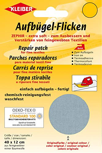 Kleiber 40 x 12 cm Ausbesserungsflicken für feine Strickwaren aus Baumwolle zum Aufbügeln, hellgrau