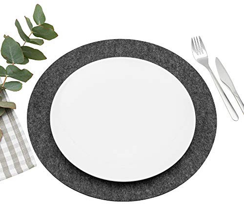 FILU Platzsets aus Filz 4er-Pack Dunkelgrau rund (Farbe und Form wählbar) 35 cm Durchmesser