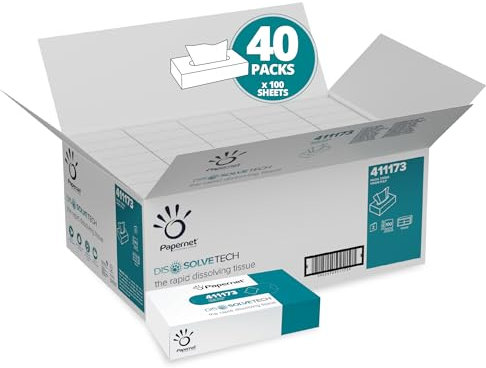 Papernet Dissolve Tech - Gesichtsreinigungstücher 411173, 4.000 Tücher aus reiner Zellulose, biologisch abbaubar und hoch widerstandsfähig, 2 Lagen, 20x21 cm