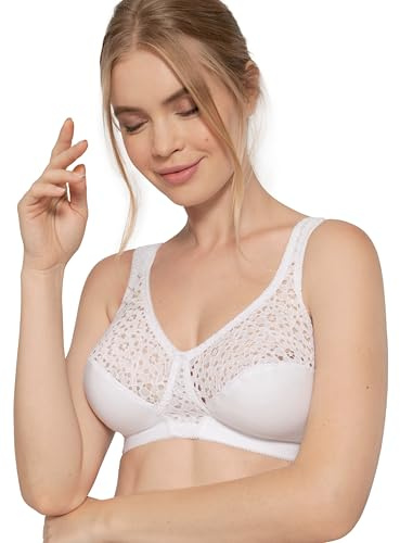 Dorina Bralette Donna Yvonne – Senza Ferretto, Non Imbottita, Pizzo, Cotone e Micro, Fasce a U e Stecche Laterali per Seni Curvy/Taglie Forti, Bianco