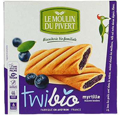 Le Moulin Du Pivert - Biscuits Twibio fourrés à la myrtille bio & vegan 150 g - 6 biscuits - Fabriqué en France
