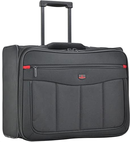 Pilotfodral med 17 tums lap-top, affärsorganisatör, kläder och accessoarer sektioner på vagnssystemet.