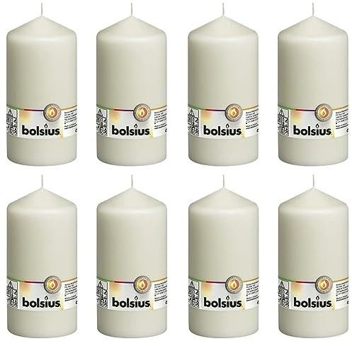 Bolsius Glatte Stumpenkerzen - Elfenbein - 8 Stück - 15 x 8 cm - Dekorative Haushaltkerzen - Länge Brenndauer 65 Stunden - Unparfümierte