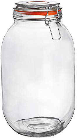 Argon Tableware Glass Jar with Airtight Metal Clip Lid - 3000ml/105.5oz - 1 Pack - 4 Colour Seals - Extra Large Container Round Preserving Jar for Pickling, Chutney, Jam, Coffee, Biscuit