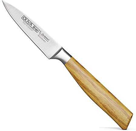 Burgvogel Solingen Spickmesser 9 cm geschmiedet Olivenholz, Oliva Line, rostfrei, deutsches Officemesser, hell, scharf, Braun Beige, 6910.926.09.0