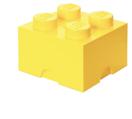LEGO Storage Brick 4 Knobs Cool Yellow - Stackable Plastic Storage Box with Lid for Kids and Adults Ideal Desk Organizer and Toy Box - 5.6L Capacity