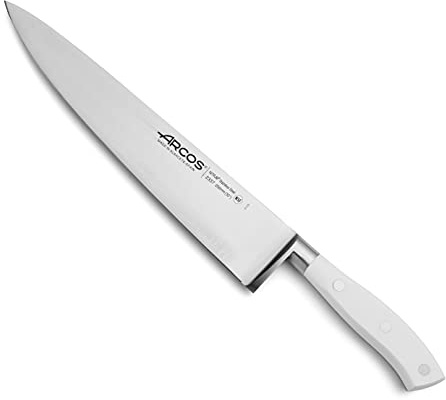 Arcos Cuchillo Chef Forjado Acero Inoxidable. Cuchillo Cocina Profesional Cortar una Variedad Alimentos. Mango Ergonómico Polioximetileno y Hoja 250mm. Serie Riviera Blanc. Color Blanco.