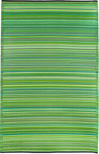 FAB HAB Outdoor-Teppich - Wasserdicht, lichtecht, knitterfrei - Recycling-Kunststoff - Gestreift - Große Terrasse, Terrasse, Sonnenzimmer, Camping, Wohnmobil - Cancun - Grün - 180 cm x 270 cm