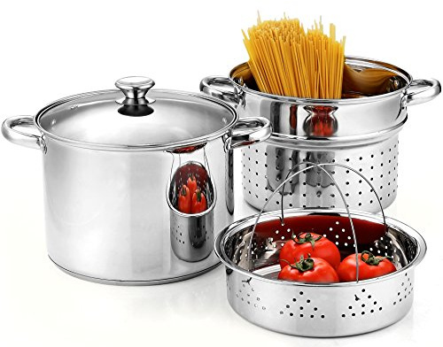 Stainless Steel 4 Piece Pasta Cooker Steamer Multi-Pot