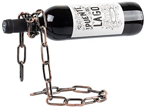 Grinscard Weinflaschenhalter Ketten Design - Kupferfarbig, Metall - Weinständer Wein Aufbewahrung und Präsentation Wandmontage