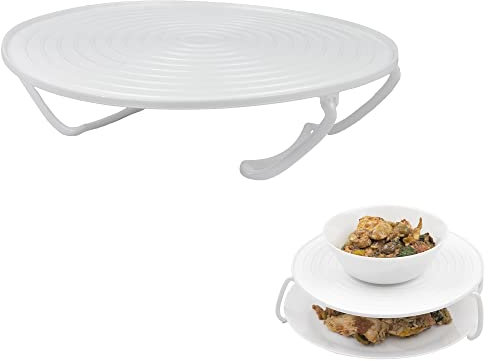 Jazooli Microwave Folding Round Tray Double Tier Plate Dish Bowl Holder Rack Cover Stack Stacker Stand Support Kitchen Cook Organiser Anti-Slip 2 in 1-24cm x 8cm