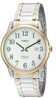 Timex Men's Easy Reader 38mm Watch – Two-Tone Case White Dial with Two-Tone Stainless Steel Expansion Band