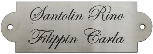 GUIZZO creart - Targa Personalizzata con Nome, Via e/o Numero Civico Esterno, in Acciaio Inox - Targhetta Personalizzata Made in Italy, Targhetta Porta Ingresso Personalizzata Multiuso, 15x5H cm