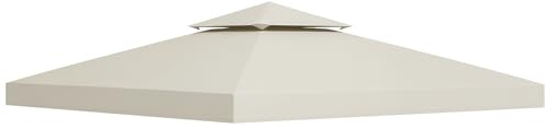 Outsunny Techo de Repuesto para Cenador, 3x3 m, Cubierta de Repuesto con Techo Doble, 8 Orificios de Drenaje y Protección UV, Solo Toldo de Recambio para Pabellón Gazebo, Crema
