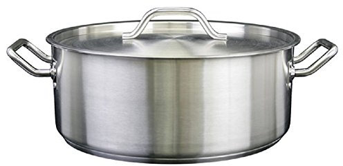 Thunder Group SLSBP020, 20 Quart Stainless Steel Brazier with Cover, Commercial Braising Pan with Lid, Professional Braiser