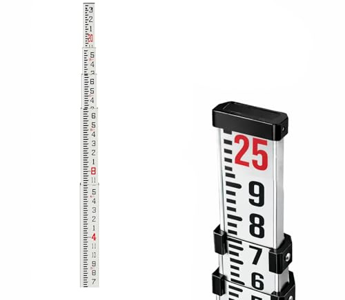 AdirPro 25-Foot Fiberglass Grade Rod – 8ths, 6-Section Telescoping Rectangular Leveling Rod – Non Glare and Corrosion Resistant – Heavy Duty Carrying Case Included