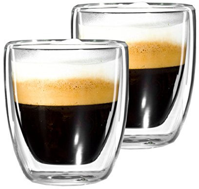 mohnblume - 2er Set ESPRESSO-Tasse 80ml, doppelwandig (Thermoglas) mit Schwebeeffekt - in Geschenkkarton (neues Design)