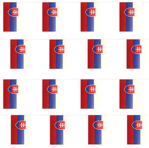Slovakian Flag Bunting - 10m 33ft - 20 Flag - Plastic all Weather Slovakia Bunting Decoration for Indoor Outdoor Sporting Events, Street Parties, Festivals and Celebrations