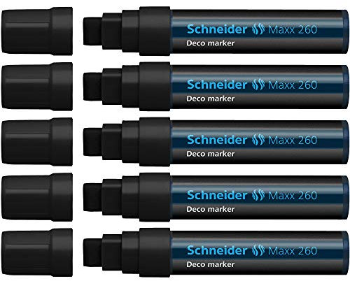 Schneider Maxx 260 Kreidestift (5 + 15 mm Strichstärke, feucht abwischbar, wasserbasiert, geruchsneutral) 5er Pack schwarz