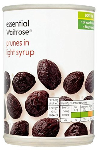 Prugne in sciroppo essenziale Waitrose 420g
