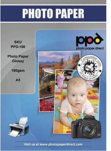 PPD 50 x A5 Inkjet Premium Fotopapier 180g Hochglänzend, Sofort Trocken und Wasserfest PPD-100-50