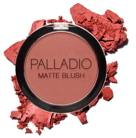 Palladio Matte Blush, Brushes onto Cheeks Smoothly, Soft Matte Look and Even Finish, Flawless Velvety Coverage, Effortless Blending Makeup, Flatters the Face, Convenient Compact, Poised