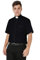IvyRobes Clergy Shirt Men Priest Clerical Shirts Short Sleeves with Free Slip-in Tab Collar Black (Necksize 16.5)
