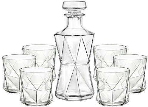Bormioli Rocco Cassiopea 45009 - Juego de whisky (decantador con 6 vasos, set de regalo, capacidad de decantador de 1 litro, vasos de 330 ml, apto para lavavajillas)