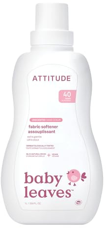 ATTITUDE Natürlicher Baby-Weichspüler, hypoallergen, biologisch abbaubar, vegan und tierversuchsfrei, geruchlos, 1 Liter, 40 Wäschen