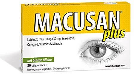 Macusan® Plus - Augenvitamine zur Behandlung von AMD - Makula-Unterstützung durch verstärkte Lutein und Zeaxanthin Formel - Zum Erhalt der normalen Sehkraft (30 Tabletten)