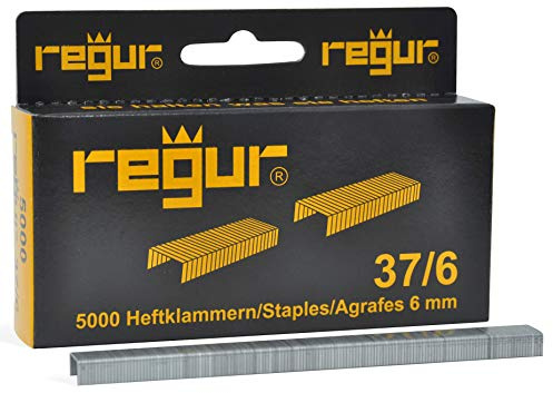 REGUR Typ 37 Feindraht-Klammern verzinkt - 5.000 Stück in der Länge 37/6 mm – Heftklammern zum Befestigen von Stoffen, Leder, Textilien sowie zum Basteln und Dekorieren