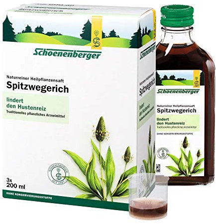 Schoenenberger - Spitzwegerich naturreiner Heilpflanzensaft - 3x 200 ml (600 ml) Glasflaschen - der rein pflanzliche Hustenstiller - traditionelles pflanzliches Arzneimittel