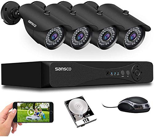 SANSCO 5MP 8CH CCTV Security Camera System with 1TB Hard Drive, 8 Channel Expandable DVR, 4pcs 3K IP66 Waterproof Metal Bullet Cameras, with Human/Vehicle/Face Activated Full Color Night Vision