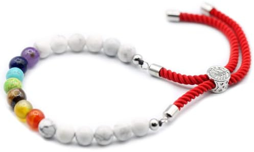 925 Silver Plated Gemstone Royal Red String Bracelet - White Howlite Chakra