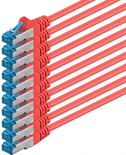 1aTTack.de 1,5m - CAT6a - Netzwerkkabel rot - 10 Stück CAT 6 A Patchkabel 10000 Mbit s SFTP PIMF 500 MHz kompatibel zu CAT5 CAT6 CAT7 DSL Internet Switch Router