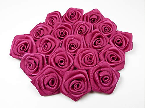 Satinrosen 3cm 10 Stück zum Basteln Dekorieren Verzieren - FARBAUSWAHL - kleine Deko Rosen aus Stoff - Hochzeit Tischdeko Geschenkverpackung Scrapbooking Handarbeit Blüten Dekoideen Fuchsia